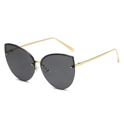 Vintage Cat Eye Randlose Sonnenbrille Metallrahmen Cateye Shades Farbverlauf UV400 Sommerreisen (schwarz) von FORLUZ