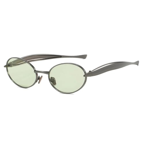 Vintage Kleine Ovale Punk Metall Sonnenbrille Damen Luxus Sonnenbrille Mann Fahren Reisebrille Weiblich UV400 (Gun Green) von FORLUZ