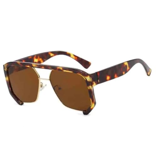 Vintage-Sonnenbrille mit Halbrahmen für Damen, dicker Rahmen, Doppelstege, schicke Polygon-Brille, UV400-Schutz, Reisebrille (Leopardenbraun) von FORLUZ