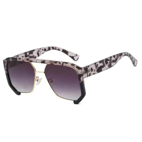 Vintage-Sonnenbrille mit Halbrahmen für Damen, dicker Rahmen, Doppelstege, schicke Polygon-Sonnenbrille mit UV400-Schutz, Reisebrille (Blumen-Farbverlaufsgrau) von FORLUZ
