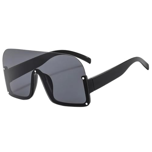 Vintage Übergroße Halbrahmen-Sonnenbrille Damen für Herren Luxus Punk Beliebte Outdoor-Fahrbrille UV400 (Schwarz) von FORLUZ