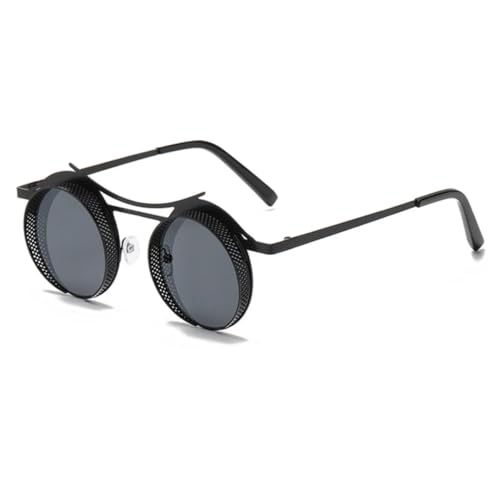 Vintage Unregelmäßige Metall Runde Sonnenbrille Damen Luxus Farbverlauf Herren Beliebte Punk UV400 (Schwarz-Schwarz) von FORLUZ