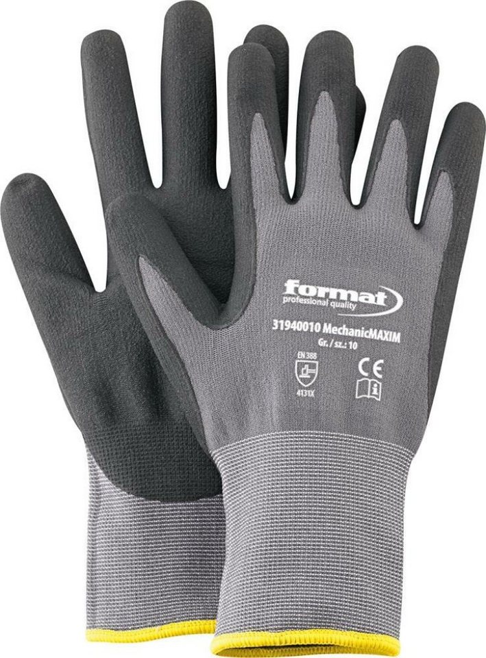 FORMAT Arbeitshandschuhe 12 Paar FORMAT Montagehandschuh Maxim ohne Noppen Gr.10 von FORMAT