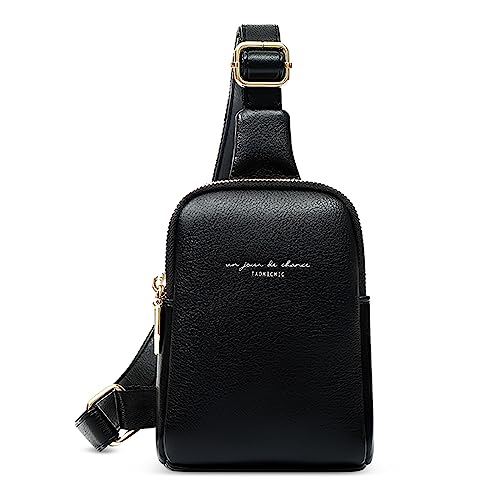 FORRICA Brusttasche Damen Mode Sling Bag Mädchen Kleine Crossbody Tasche PU Leder Schultertaschen Leicht Sling Rucksack für Reisen Draussen Reiten Schwarz von FORRICA