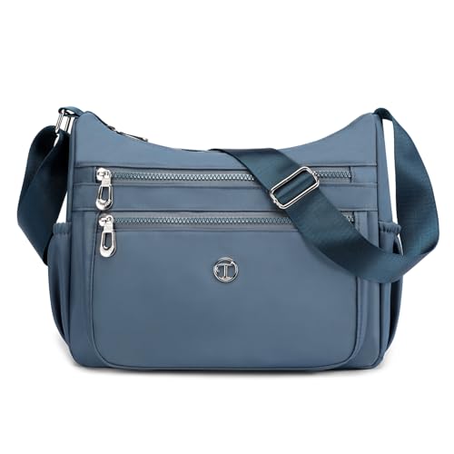 FORRICA Casual Umhängetasche Damen Große Crossbody Handtasche Frauen Leichte Nylon Schultertasche Multi Taschen Blau A von FORRICA