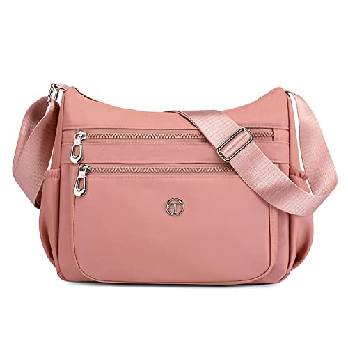 FORRICA Casual Umhängetasche Damen Große Crossbody Handtasche Frauen Leichte Nylon Schultertasche Multi Taschen Rosa von FORRICA