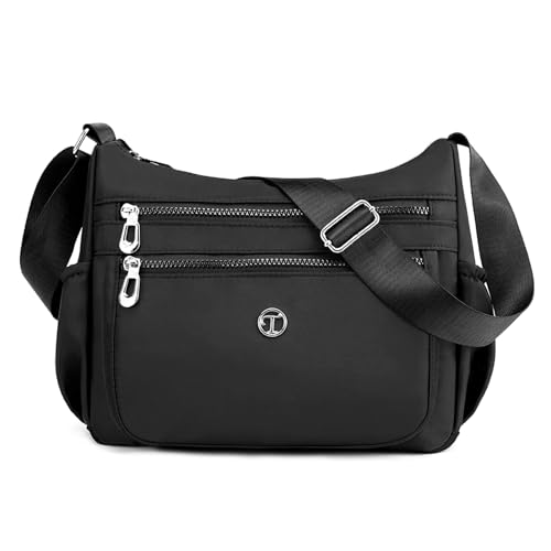 FORRICA Casual Umhängetasche Damen Große Crossbody Handtasche Frauen Leichte Nylon Schultertasche Multi Taschen Schwarz von FORRICA