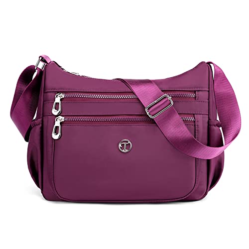 FORRICA Casual Umhängetasche Damen Große Crossbody Handtasche Frauen Leichte Nylon Schultertasche Multi Taschen Violett von FORRICA