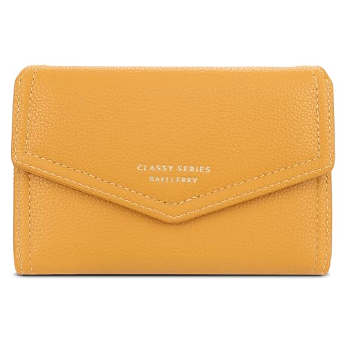 FORRICA Damen Geldbörse Elegant Kleine Brieftasche Reißverschluss Portemonnaie Multifunktion Kartenhalter Frauen PU Leder Geldbörsen Gelb von FORRICA