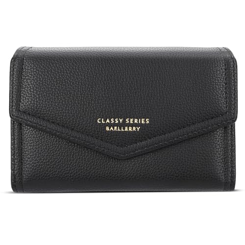 FORRICA Damen Geldbörse Elegant Kleine Brieftasche Reißverschluss Portemonnaie Multifunktion Kartenhalter Frauen PU Leder Geldbörsen Schwarz von FORRICA