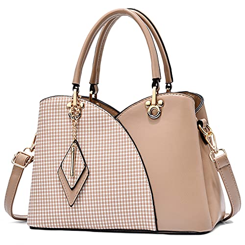 FORRICA Damen Handtasche Mode Kariertes Umhängetasche Frauen Tasche PU Leder Schultertasche mit Rhombus-Anhänger Braun von FORRICA