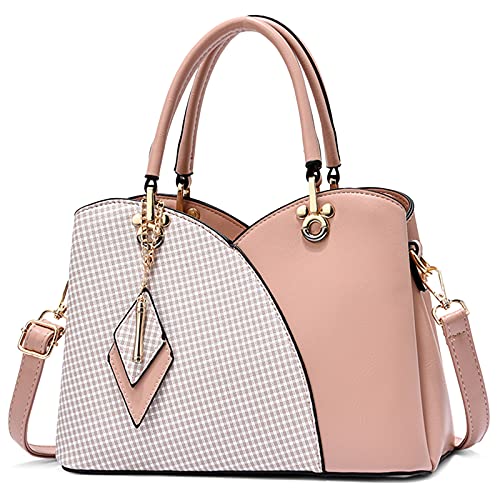 FORRICA Damen Handtasche Mode Kariertes Umhängetasche Frauen Tasche PU Leder Schultertasche mit Rhombus-Anhänger Rosa von FORRICA