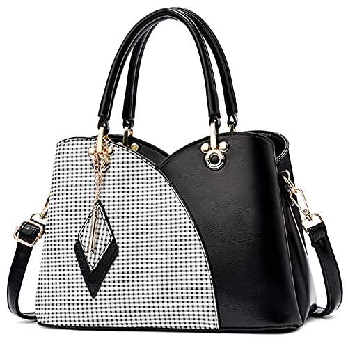 FORRICA Damen Handtasche Mode Kariertes Umhängetasche Frauen Tasche PU Leder Schultertasche mit Rhombus-Anhänger Schwarz von FORRICA