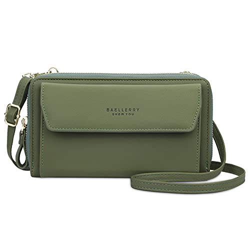 FORRICA Damen Handy Umhängetasche Frauen Handytasche Kleine Schultertasche Reißverschluss Crossbody Tasche PU Leder Geldbörse Große Kapazität Brieftasche mit Kartenfächer Grün von FORRICA