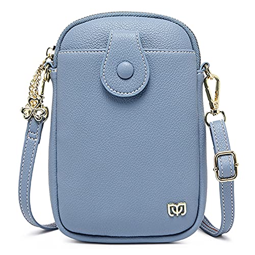 FORRICA Damen Handy Umhängetasche Mini Frauen Schultertasche Kleine Crossbody Mädchen Handytasche Metall Anhänger Reißverschluss Portemonnaie PU Leder Geldbörse Blau von FORRICA