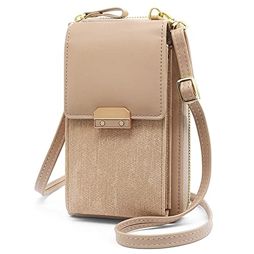 FORRICA Damen Handy Umhängetasche Schön Handytasche Frauen Kleine Crossbody Tasche PU Leder Geldbörse Reißverschluss Portemonnaie Große Kapazität Brieftasche mit Kartenfächer Aprikose von FORRICA