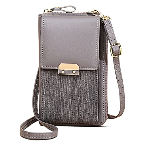 FORRICA Damen Handy Umhängetasche Schön Handytasche Frauen Kleine Crossbody Tasche PU Leder Geldbörse Reißverschluss Portemonnaie Große Kapazität Brieftasche mit Kartenfächer Grau von FORRICA