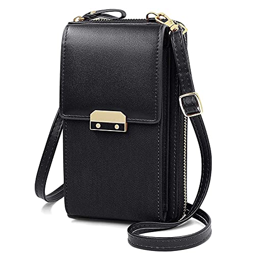 FORRICA Damen Handy Umhängetasche Schön Handytasche Frauen Kleine Crossbody Tasche PU Leder Geldbörse Reißverschluss Portemonnaie Große Kapazität Brieftasche mit Kartenfächer Schwarz von FORRICA