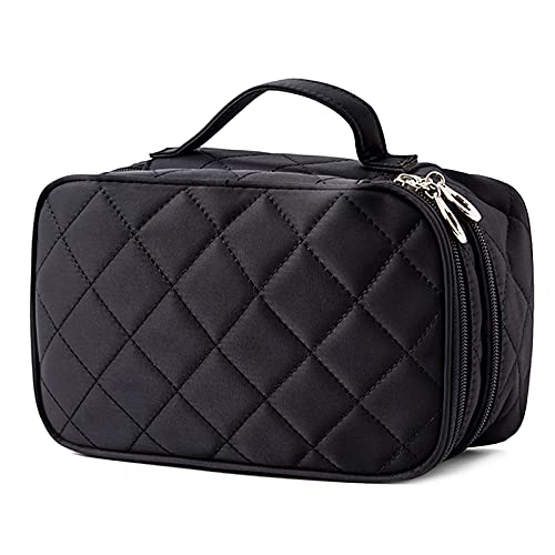 FORRICA Damen Kosmetiktasche Doppelschicht mit Spiegel Make-up Tasche Reise Tragbar Schminktasche Schmink Aufbewahrung Bag Mädchen Kulturtaschen Schwarz von FORRICA