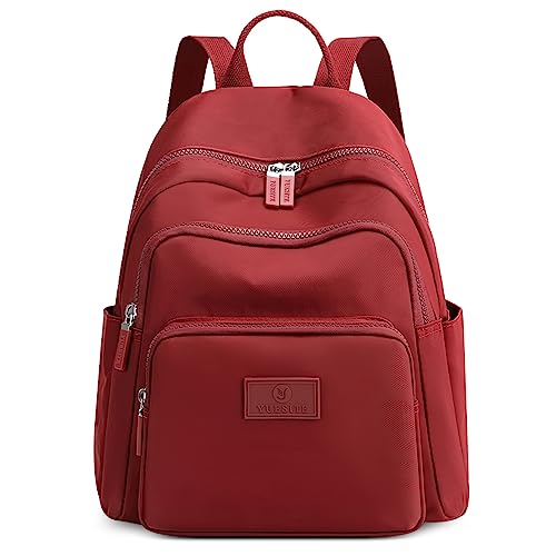 FORRICA Damen Rucksack Nylon Casual Daypack Frauen Mehrere Taschen Rucksäcke Leicht Mädchen Schulrucksack für Universität Reisen Arbeit Rot von FORRICA