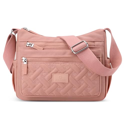FORRICA Damen Umhängetasche Multi-Tasche Schultertasche Leicht Wasserabweisend Polyester Messenger Bag für Reisen Pendeln Rosa von FORRICA