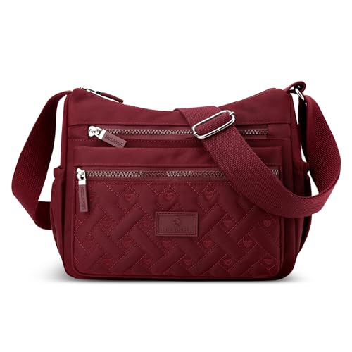 FORRICA Damen Umhängetasche Multi-Tasche Schultertasche Leicht Wasserabweisend Polyester Messenger Bag für Reisen Pendeln Rot von FORRICA