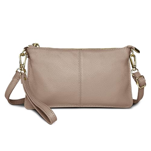 FORRICA Geldbörse Damen Handy Umhängetasche Echte Leder Handytasche Frauen Kleine Schultertasche Rindsleder Clutch Portemonnaie Hautfarben von FORRICA