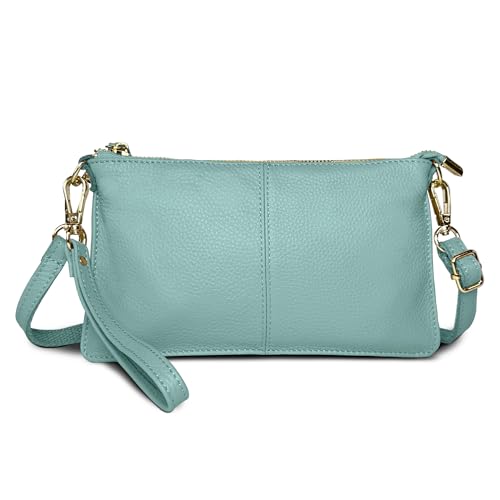 FORRICA Geldbörse Damen Handy Umhängetasche Echte Leder Handytasche Frauen Kleine Schultertasche Rindsleder Clutch Portemonnaie Himmelblau von FORRICA