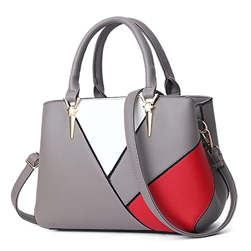 FORRICA Handtasche Damen 4 Farbige Nähte Mode Umhängetasche Groß Frauen Henkeltaschen PU Leder Elegant Schultertaschen Grau von FORRICA