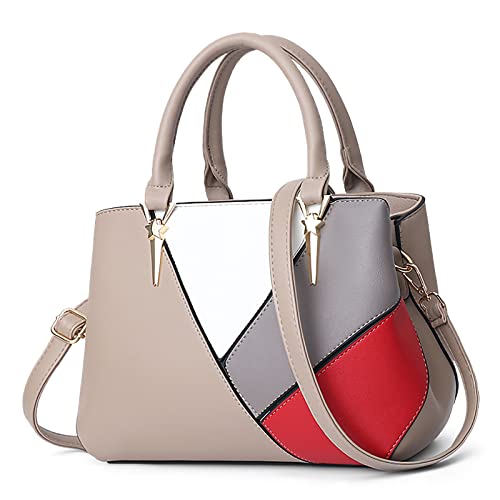 FORRICA Handtasche Damen 4 Farbige Nähte Mode Umhängetasche Groß Frauen Henkeltaschen PU Leder Elegant Schultertaschen Khaki von FORRICA