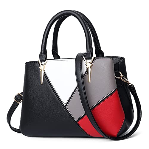 FORRICA Handtasche Damen 4 Farbige Nähte Mode Umhängetasche Groß Frauen Henkeltaschen PU Leder Elegant Schultertaschen Schwarz von FORRICA