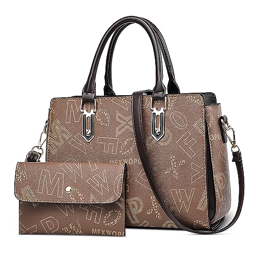 FORRICA Handtasche Damen Elegant Henkeltasche Umhängetasche PU Leder Schultertasche mit Kartenhalter 2-teiliges Set für Reisen Bankett Shopper Khaki A von FORRICA