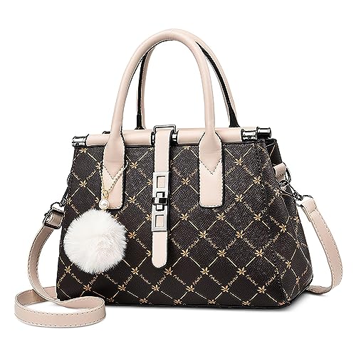 FORRICA Handtasche Damen Elegant Henkeltaschen Umhängetasche mit Niedliche Pompon PU Leder Schultertasche für Arbeiten Bankett Shopper Weiß von FORRICA