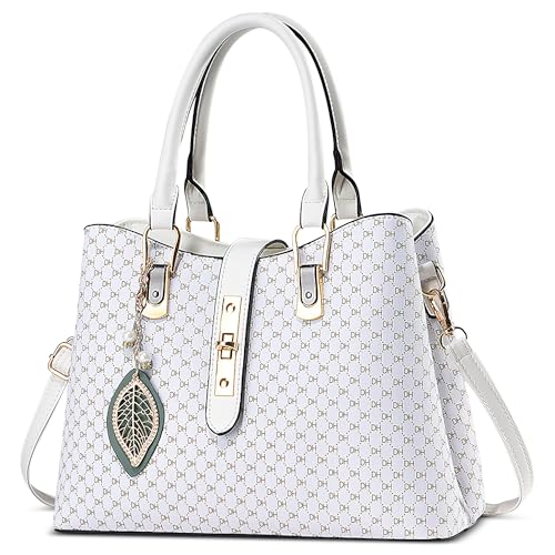 FORRICA Handtasche Damen Henkeltaschen Exquisiter Anhänger Umhängetasche PU Leder Schultertasche für Reisen Bankett Shopper Weiß von FORRICA