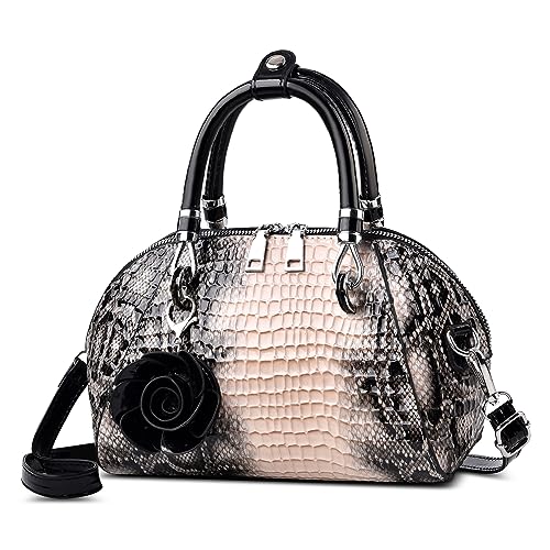 FORRICA Handtasche Damen Krokodilmuster Umhängetasche PU Leder Frauen Schultertaschen mit Blume Anhänger Elegant Henkeltaschen für Verabredungen Bankett Shopper Aprikose von FORRICA