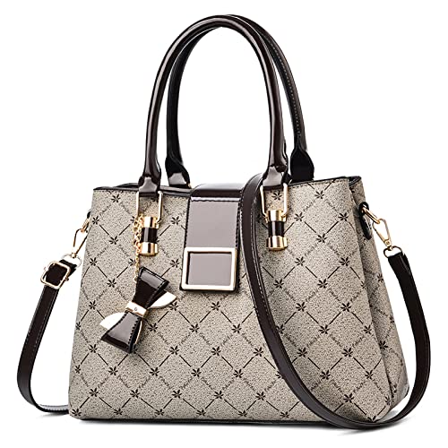 FORRICA Handtaschen Damen Bogen Anhänger Umhängetasche Mode Ahornblatt Henkeltasche Frauen Shopper Tasche PU Leder Schultertasche Braun A von FORRICA