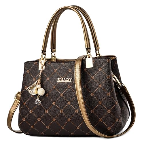 FORRICA Handtaschen Damen Exquisiter Anhänger Umhängetasche Elegant Ahornblatt Henkeltasche Frauen Shopper Tasche PU Leder Schultertasche Bronze Griff A von FORRICA