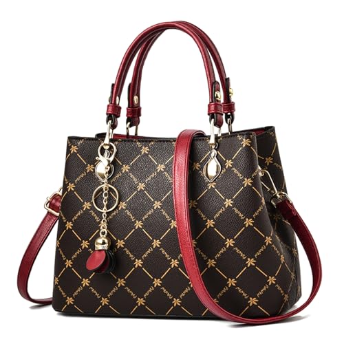 FORRICA Handtaschen Damen Exquisiter Anhänger Umhängetasche Elegant Ahornblatt Henkeltasche Frauen Shopper Tasche PU Leder Schultertasche Rot Griff C von FORRICA