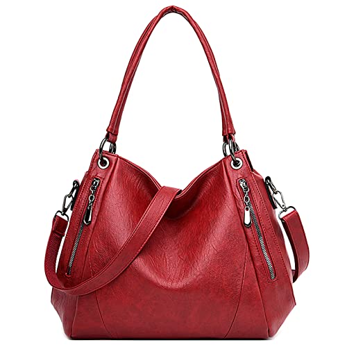 FORRICA Handtaschen Damen Mode Hobo Schultertasche PU Leder Tote Tasche Groß Frauen Umhängetasche Shopper Rot A von FORRICA