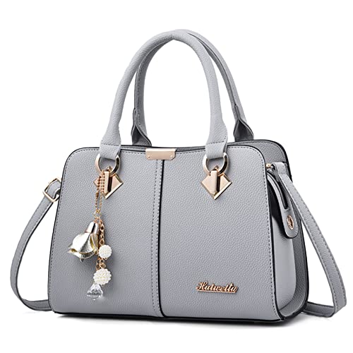 FORRICA Handtaschen Damen Mode Schultertasche Frauen Umhängetasche Shopper Tasche PU Leder Henkeltasche mit Schön Anhänger Grau von FORRICA