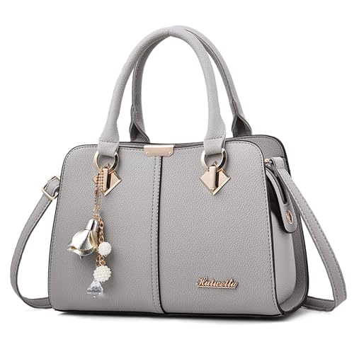 FORRICA Handtaschen Damen Elegant Henkeltasche mit Schön Anhänger Mode Frauen Schultertasche PU Leder Umhängetasche für Einkaufen Pendeln Grau von FORRICA