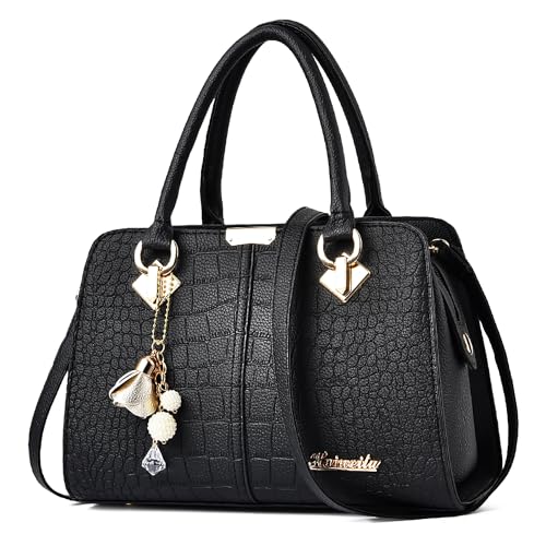 FORRICA Handtaschen Damen Elegant Henkeltasche mit Schön Anhänger Mode Frauen Schultertasche PU Leder Umhängetasche für Einkaufen Pendeln Schwarz B von FORRICA
