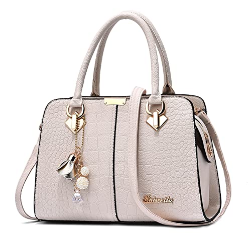 FORRICA Handtaschen Damen Mode Schultertasche Frauen Umhängetasche Shopper Tasche PU Leder Henkeltasche mit Schön Anhänger Weiß A von FORRICA