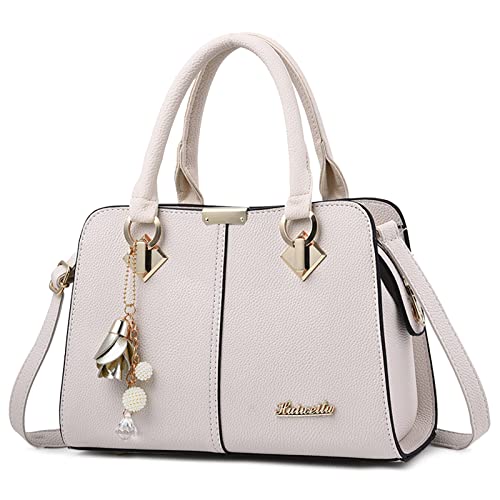 FORRICA Handtaschen Damen Mode Schultertasche Frauen Umhängetasche Shopper Tasche PU Leder Henkeltasche mit Schön Anhänger Weiß von FORRICA