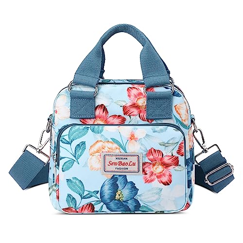 FORRICA Handtaschen Damen Umhängetasche mit Blumenmotiv Crossbody Bag Wasserdicht Nylon Frauen Schultertasche Lässige Damentasche für Shopper Reise Blume M von FORRICA