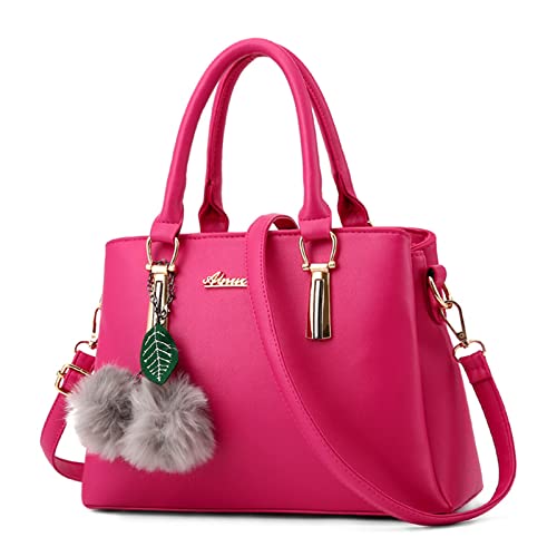 FORRICA Handtaschen Damen mit Pompon Mode Schultertasche Frauen Umhängetasche Shopper Tasche PU Leder Henkeltasche Rot A von FORRICA