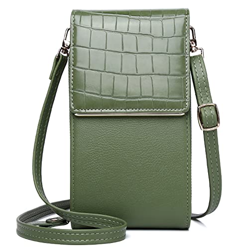 FORRICA Handy Umhängetasche Damen Handytasche Elegant Frauen Schultertasche Kleine Crossbody Tasche PU Leder Geldbörse Große Mädchen Portemonnaie Grün von FORRICA