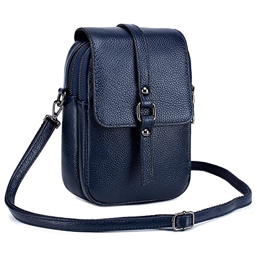 FORRICA Handy Umhängetasche Damen Handytasche zum Umhängen Echte Leder Handtaschen Frauen Schultertasche Kleine Crossbody Tasche Geldbörse Blau von FORRICA