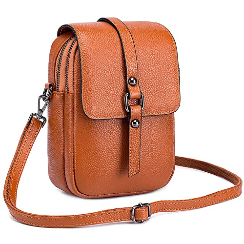FORRICA Handy Umhängetasche Damen Handytasche zum Umhängen Echte Leder Handtaschen Frauen Schultertasche Kleine Crossbody Tasche Geldbörse Gelb von FORRICA