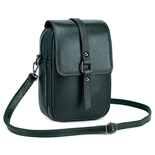 FORRICA Handy Umhängetasche Damen Handytasche zum Umhängen Echte Leder Handtaschen Frauen Schultertasche Kleine Crossbody Tasche Geldbörse Grün von FORRICA